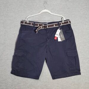 Ditch Plains Men Shorts 40 Blue Stretch Cargo Pockets Belted Mid Rise Casual NWT